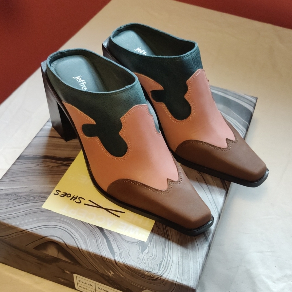 Jeffrey Campbell Pink and Brown Leather Mules